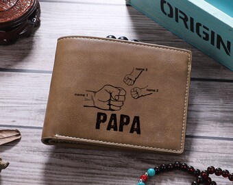 Custom Dad and Kids Name Fist Photo Wallet,PU Leather Wallet,Personalized Father's Day Gifts for Men Husband,Father,New Dad Gift for Him