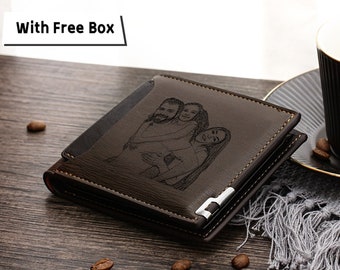 Personalized Mens Wallet,Custom Engraved Photo PU Leather Wallet,Memory Gift for Dad,Anniversary Gift for Boyfriend,Christmas Gifts for Him