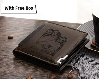 Cartera personalizada para hombre, cartera de cuero PU con foto grabada personalizada, regalo de memoria para papá, regalo de aniversario para novio, regalos de Navidad para él