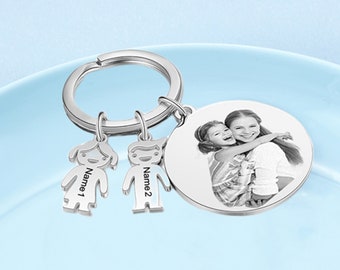 Custom Kids Name & Photo Keychain,Engraved Text Keychain,Family Photo Keyring,Gifts for Mom,Gifts for Dad,Boys Girls Keychain