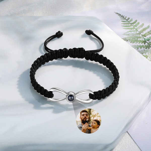 Custom Infinite Bracelet with Photo,Picture Projection Bracelet,Retractable Bracelet for Men Women, Personalized Photo Bracelet for Dad