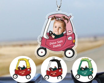 Personalized Baby Photo Car Hanger,Custom Acrylic Car Hanging,Drive Safe Daddy, New Dad Gift,1st Fathers Day Gift For Him,Daddy Gifts