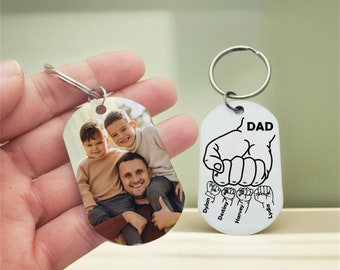 Personalized Color Photo Keychain,Custom Kids Name Keychain,Dad Fist Keychain,Family Photo Keyring, Gifts for Dad, Husband,Father's Day gift