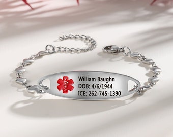 Bracelet médical personnalisé pour femmes, bijoux médicaux minimalistes, identifiant d’alerte médicale gravé, cadeau pour les patients épileptiques, allergiques et diabétiques