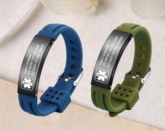 Pulsera de identificación de alerta médica personalizada, pulsera deportiva de silicona, pulsera SOS de emergencia, regalos para pacientes con epilepsia, diabetes y alergias