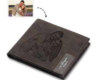 Portefeuille personnalisé pour homme, Portefeuille photo personnalisé, Portefeuille en cuir PU, Portefeuilles avec écriture manuscrite, Cadeau d'anniversaire pour lui, Cadeau pour papa, Cadeau de Noël