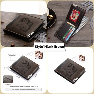 Personalized Mens Wallet,Custom Engraved Photo PU Leather Wallet,Memory Gift for Dad,Anniversary Gift for Boyfriend,Christmas Gifts for Him Style1-dark brown