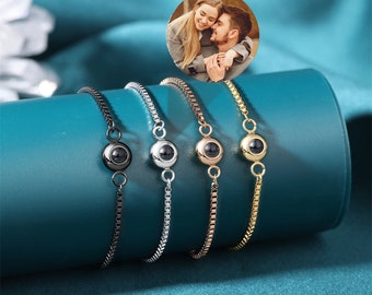 Bracelet personnalisé pour projection de photos en couleur, bracelet rétractable pour femme, bracelet photo de l'amitié, cadeaux d'anniversaire de mariage pour elle