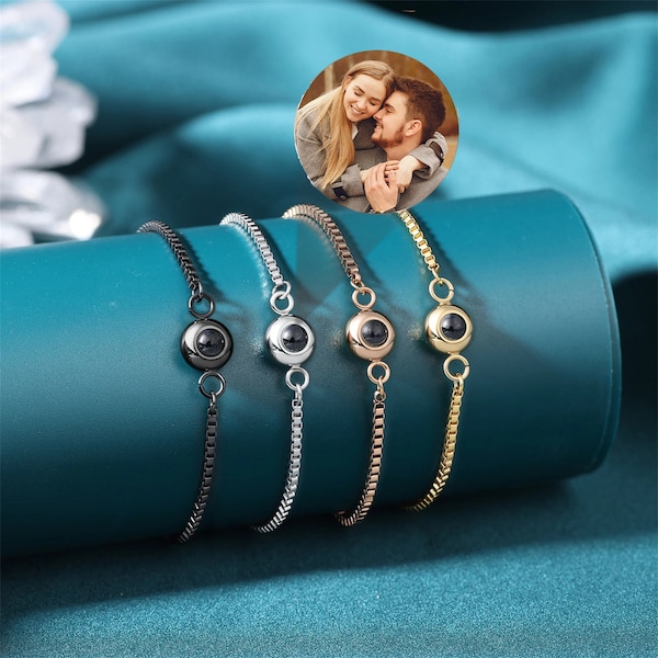 Pulsera de proyección de fotos en color personalizada, pulsera retráctil para mujeres, pulsera con imagen de amistad, regalos de aniversario de boda para ella