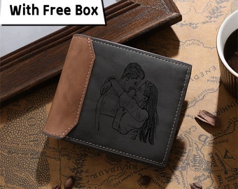 Personalized Custom Photo Mens Wallet,Engraved Picture Wallet with Box,PU Leather Wallet,Anniversary Gifts for Him,Christmas Gift for Dad