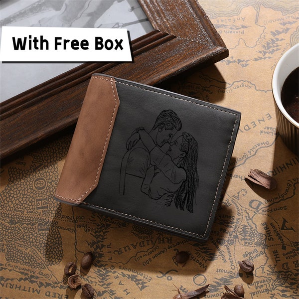 Personalized Custom Photo Mens Wallet,Engraved Picture Wallet with Box,PU Leather Wallet,Anniversary Gifts for Him,Christmas Gift for Dad