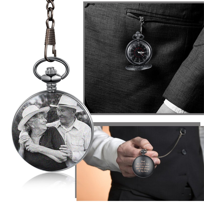 Personalized Custom Photo Pocket Watch with Chain,Engraved Picture Pocket Watch for Men,Memory Gifts for Him,Gifts for Dad,Christmas Gifts image 1