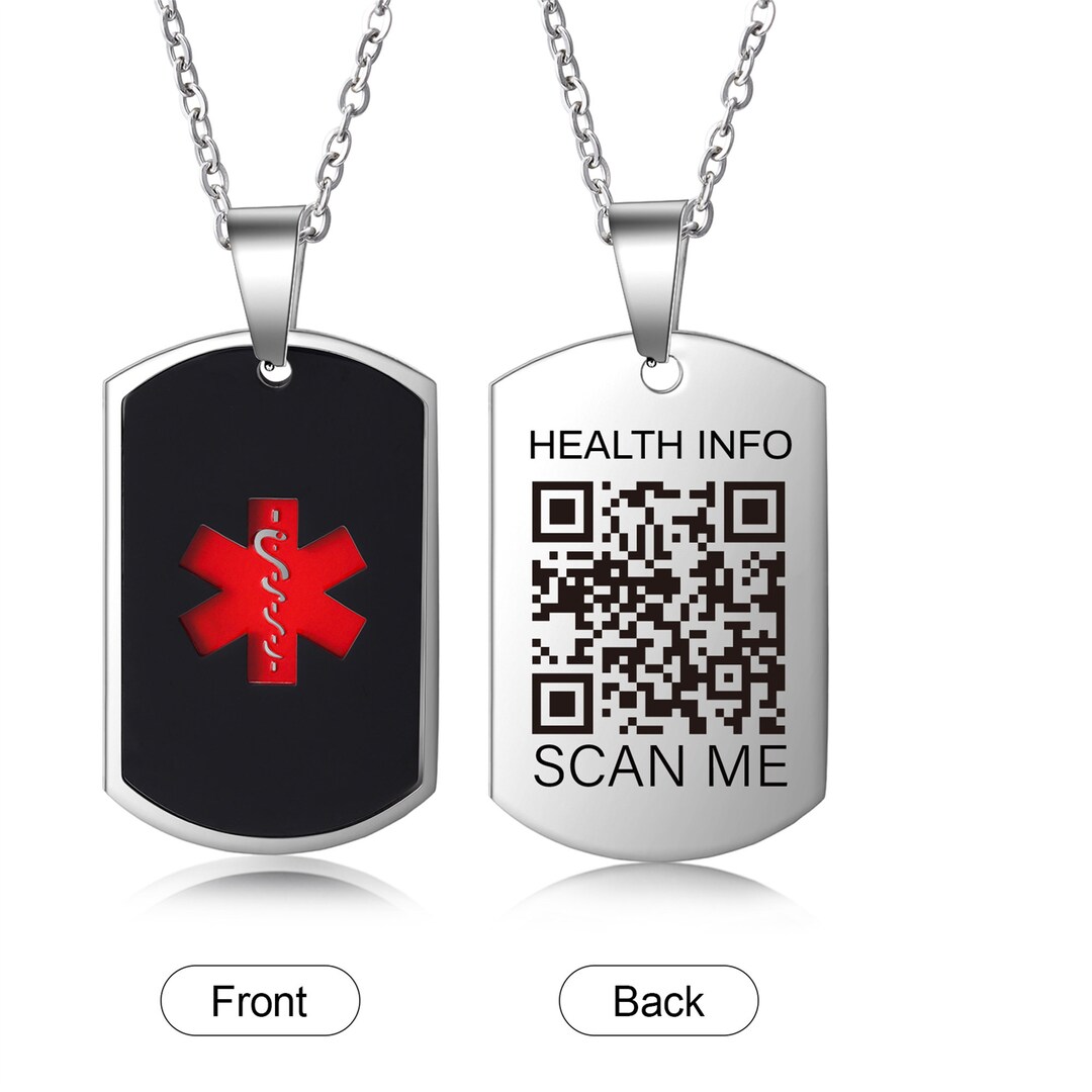 Personalized QR Code Necklace for Men,men Medical Alert Necklace,alert