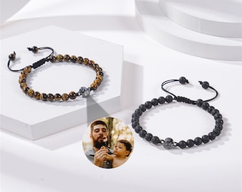 Personalized Lava Stone Photo Projection Bracelet for Men,Photo Hidden Bracelet,Memorial Bracelet,Gift for Dad,for Husband,Father's Day Gift