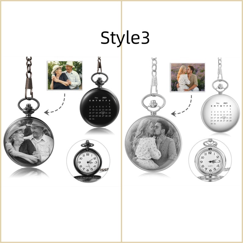 Personalized Custom Photo Pocket Watch with Chain,Engraved Picture Pocket Watch for Men,Memory Gifts for Him,Gifts for Dad,Christmas Gifts Style3 (photo+date)