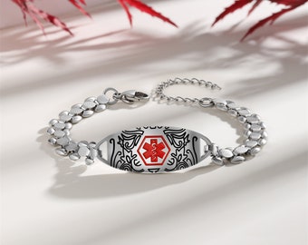 Bracelet médical personnalisé, bijoux médicaux pour femmes, bracelet d’identification d’alerte médicale personnalisée, étiquette d’identification d’alerte, épilepsie, cadeaux pour diabétiques, cadeaux médicaux