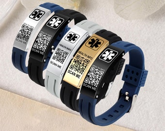 QR-Code Medizinisches Alarmarmband, Notfall-ID-Armband, medizinisches Sportarmband, Geschenke für Epilepsie-, Diabetes-, Bluthochdruck- und Allergie-Patientinnen