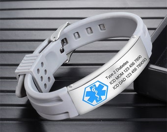 Personalized Silicone Medical Bracelet,Custom Emergency Alert ID Bracelet,Waterproof Sports Bracelet,Allergy Bracelet for Men Women