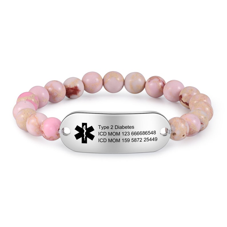 Personalized Medical Alert Bracelet for Women,Beaded Medical ID Bracelet,Custom Engraved Emergency Bracelet,Gift for Allergies,and Diabetes image 5