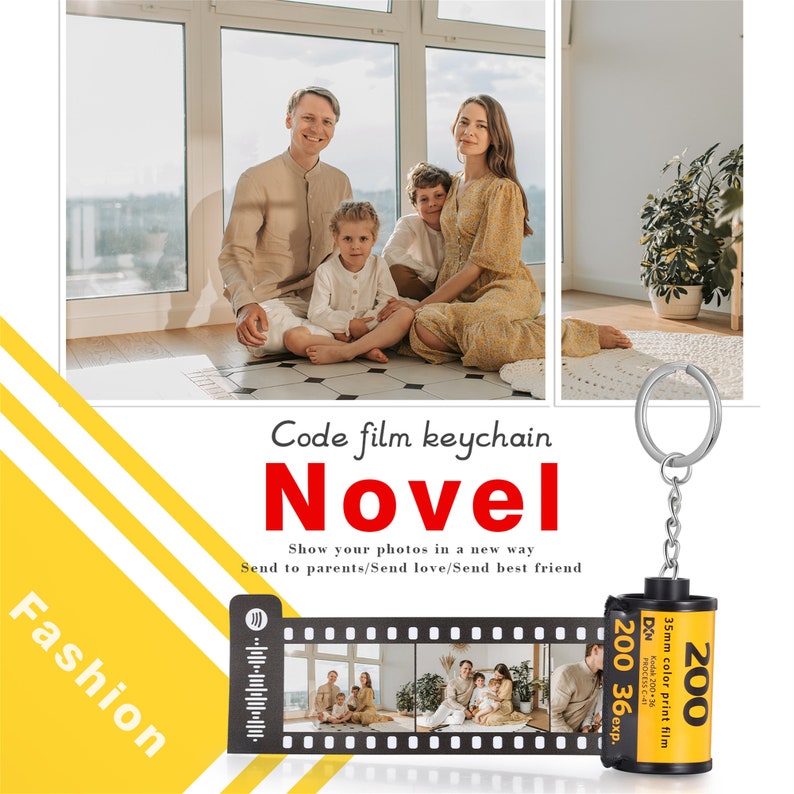 Personalized 5-20 Photos Film Keychain,Camera Film Keychain with Music Code,Family Photo Keychain,Best Friend Gift,Anniversary Memorial Gift image 3