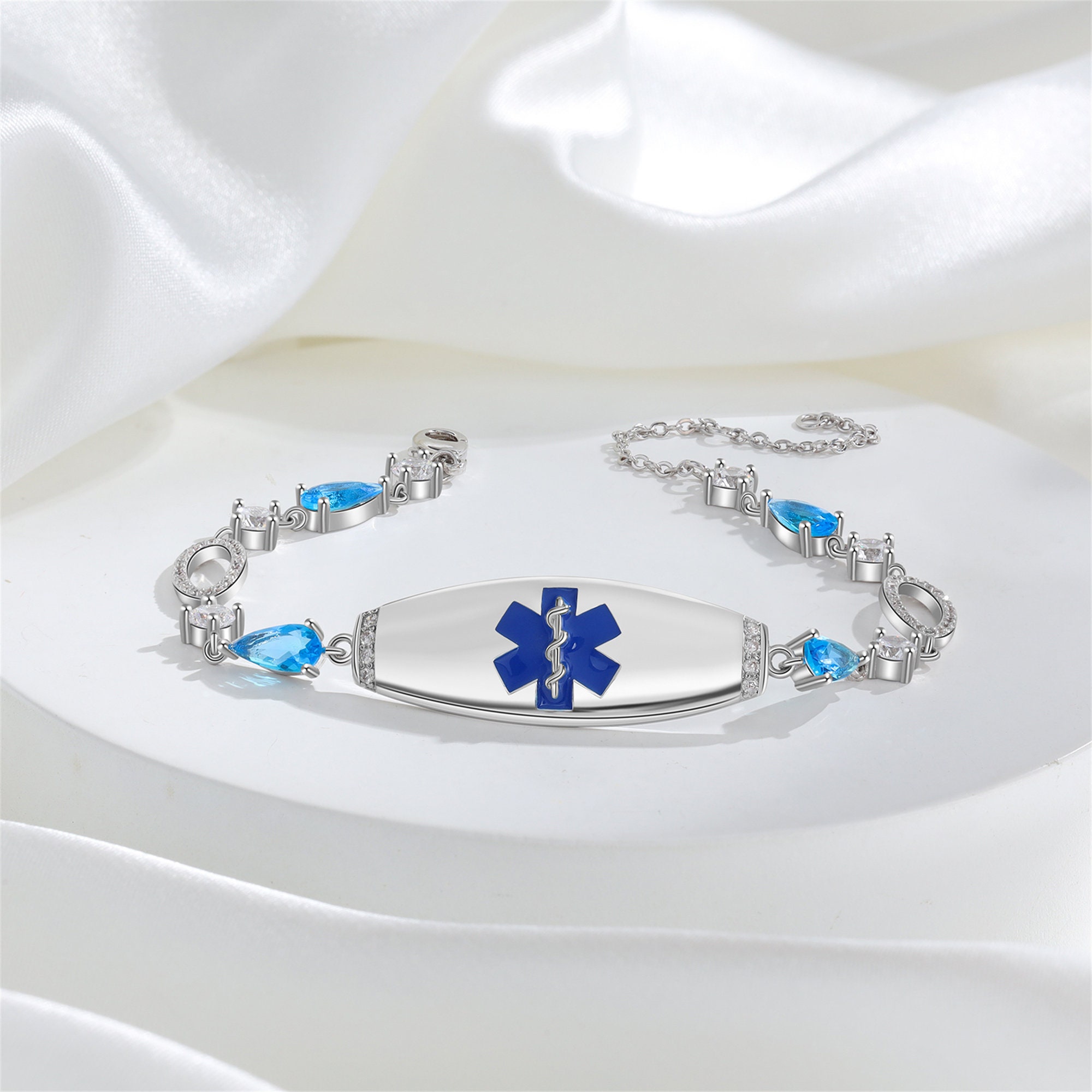Custom Women's Medical Bracelet, Medical Jewelry, Gemstone Bracelet, Engraved Medical Alert ID, Allergy Bracelet, Gift for Her