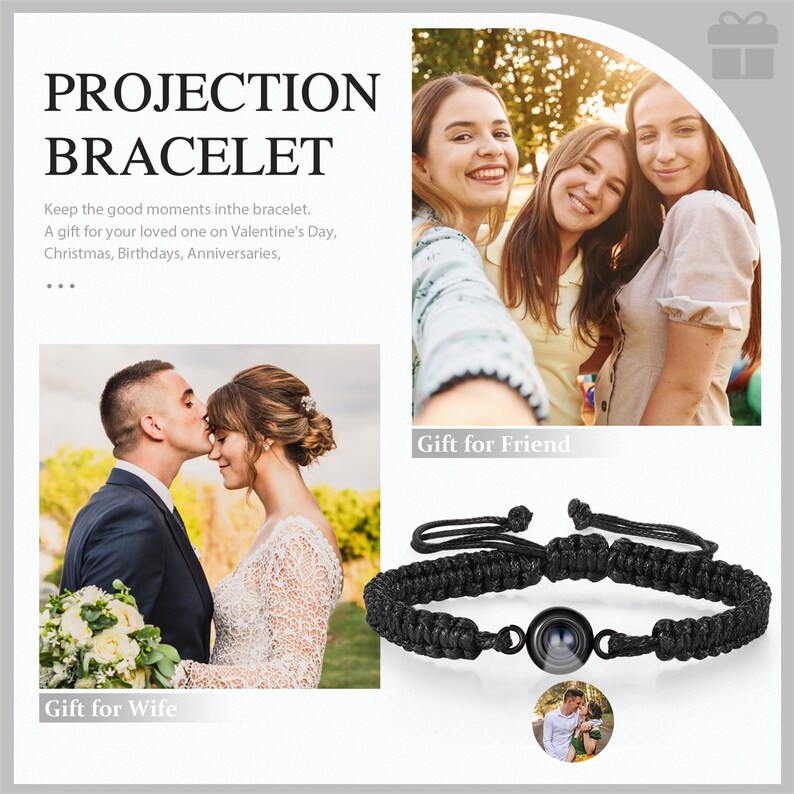 Custom Photo Projection Bracelet,Braided Rope Bracelet,Picture Inside Jewelry,Gifts for Him,Gift for Dad,Anniversary Gifts,Memorial Gift image 4