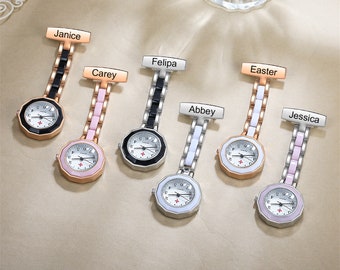 Reloj de bolsillo de enfermera personalizado, reloj de bolsillo con nombre grabado con pasador de solapa, reloj de bolsillo bicolor, joyería de enfermera, regalos para enfermera, regalo para médico