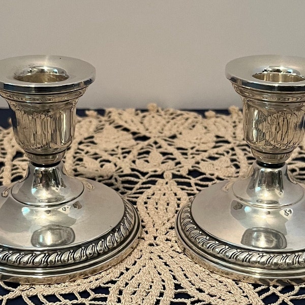Vintage Pair Of Sterling Silver Columbia Weighted Candlestick Holders 3.5"