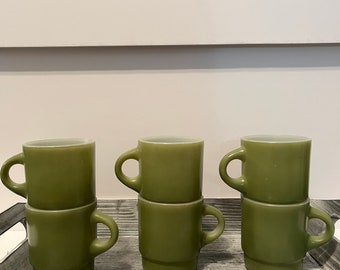 Vintage Green Stacking Anchor Hocking Fire King Coffee Cups set of 6