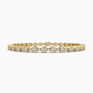 Round Cut Lab-grown Diamond Tennis Bracelet For Women 14K Solid Gold Moissanite Tennis Bracelet Delicate Lab-created Diamond Bridal Bracelet