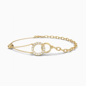 14k, 18k Solid Gold Circle Stone Bracelet | Lab Created Round Diamond Bracelet | Minimalist Diamond Bracelet for Women