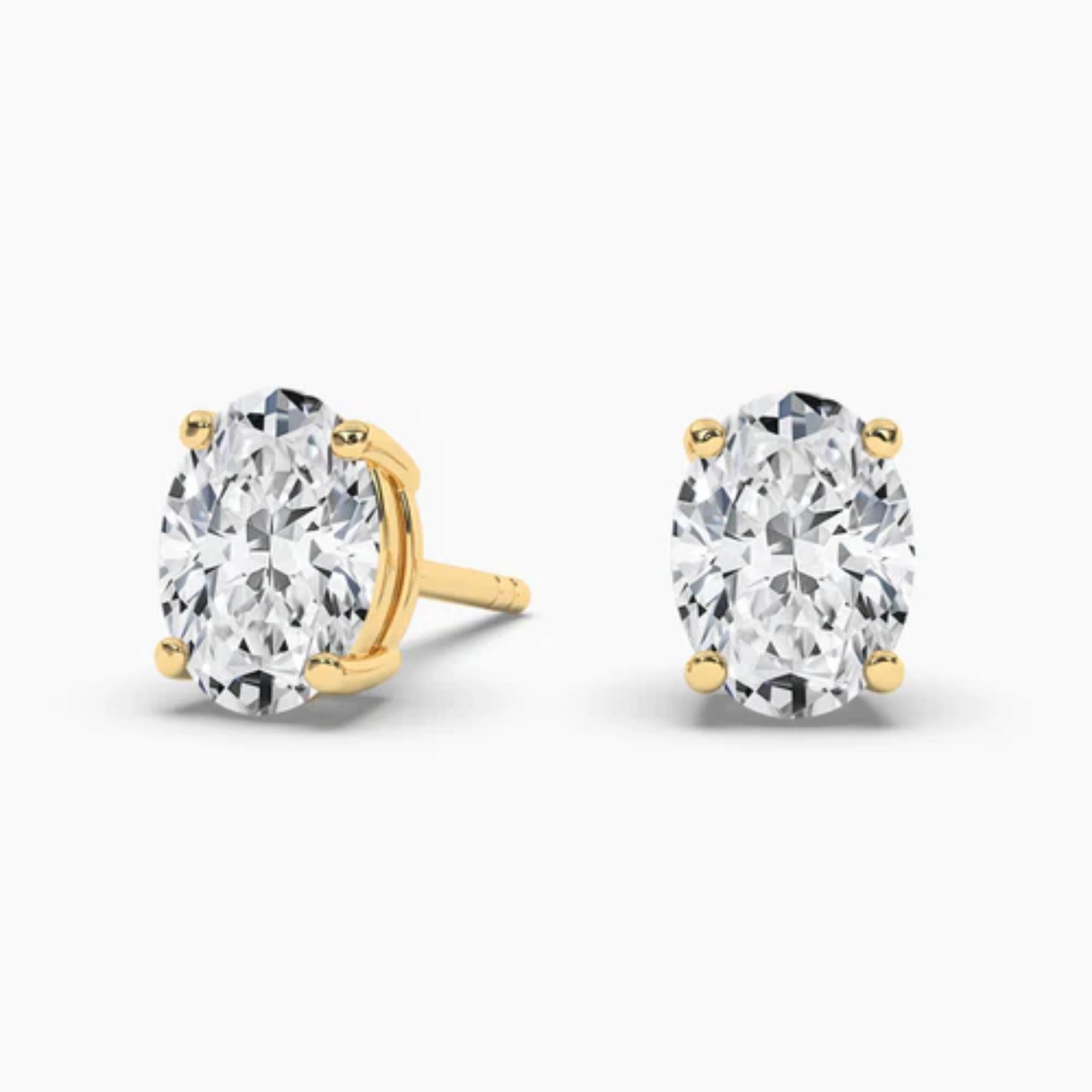 Certified Oval Cut Lab-grown Diamond Earrings, Moissanite Stud Earrings/ 14k, 18k Solid Gold Wedding Earrings For Gift