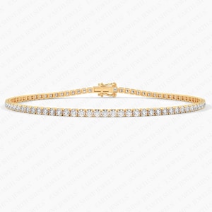 2.00mm Lab-grown Diamond Tennis Bracelet For Women/ 14k, 18k Solid Gold 4 prong Lab-created Moissanite Tennis Bracelet for Wedding Gift