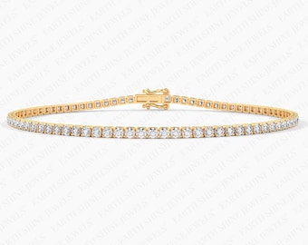 2.00mm Lab-grown Diamond Tennis Bracelet For Women/ 14k, 18k Solid Gold 4 prong Lab-created Moissanite Tennis Bracelet for Wedding Gift