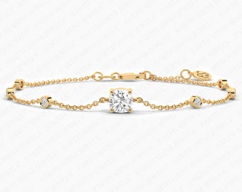 Cushion cut Lab Grown Diamond By the yard Bracelet, 14k 18k Gold Moissanite Bracelet, Beautiful Stackable layering bracelet Diamond Bracelet