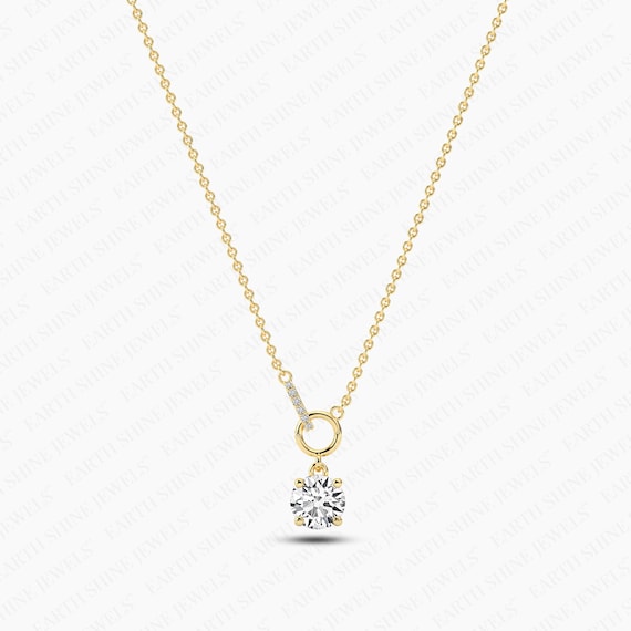 Unique 1.00ct Round Lab-grown Diamond Necklaces For Women/ 14k, 18k Gold Minimalist Interlocking Lab-created Moissanite Solitaire Necklace