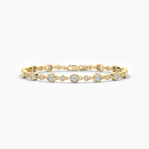 14k, 18k Solid Gold Oval Cut Lab-created Moissanite Tennis Bracelet/ Lab-grown Diamond Tennis Bracelet For Women/ Delicate Layering Bracelet