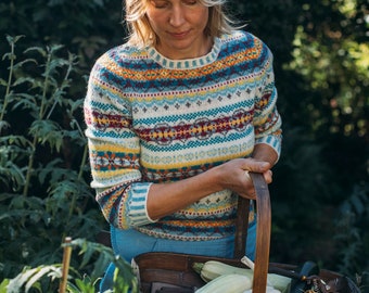 Fairisle Westray Sweater by Eribe in Budgie Colour 100% Shetland Wool