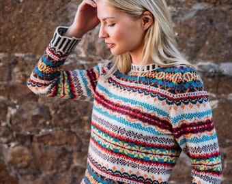 Fairisle Westray Sweater by Eribe in Firefly Colour 100% Shetland Wool
