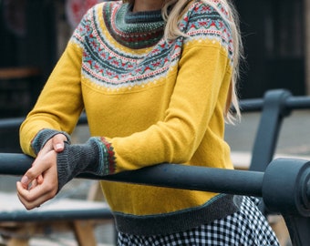 Alpine Short Sweater by Eribe in Piccalilli 100% Lambswool Fairisle Short Cropped Jumper