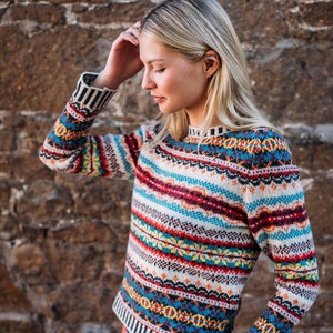 Fairisle Westray Sweater by Eribe in Firefly Colour 100% Shetland Wool