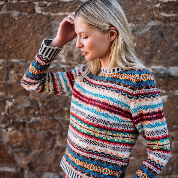 Fairisle Westray Sweater by Eribe in Firefly Colour 100% Shetland Wool