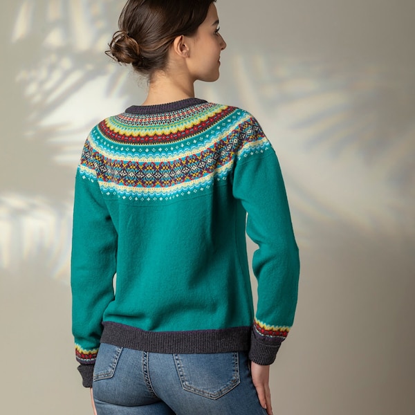 Alpine Cardigan by Eribe in Tigerlilly 100% Lambswool Fairisle Short Cropped