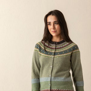 Alpine Cardigan by Eribe in Willow 96% Lambswool with Angora Fairisle