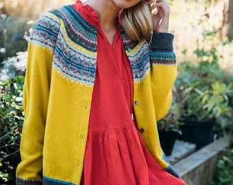 Alpine Cardigan by Eribe in Piccalilli 100% Lambswool Fairisle Short Cropped