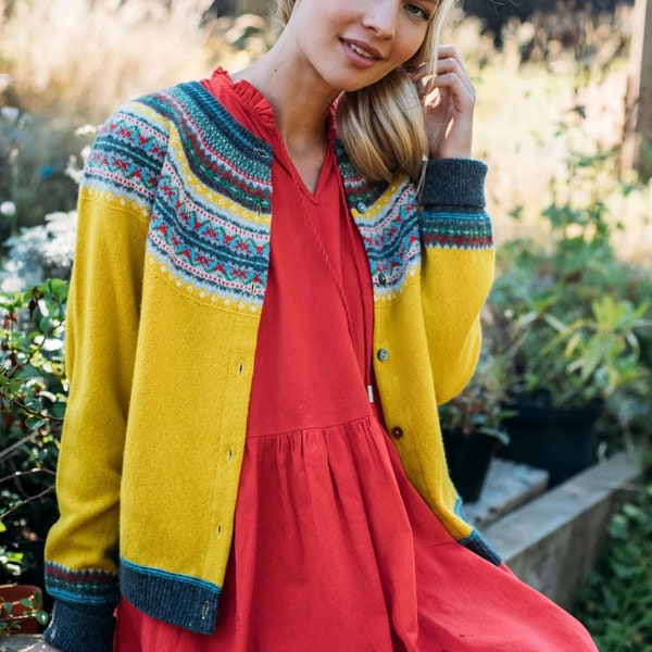 Alpine Cardigan by Eribe in Piccalilli 100% Lambswool Fairisle Short Cropped