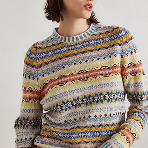 Fairisle Kinross Sweater by Eribe in Tulip Colour 100% Super Soft Merino Wool Non Mulesed