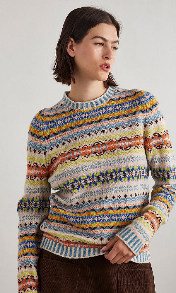 Fairisle Kinross-sweater van Eribe in tulpenkleur 100% superzachte merinowol non-mulesed