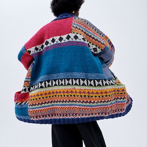 Amano Jude Wrap Cardigan Retro Bright Bohemian Hand Knitted in Ecuador 100% Soft Peruvian Sheepswool