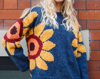Amano Sunflower Sweater in Denim Hand Knitted in Ecuador 100 Soft Peruvian Sheepswool Etsy